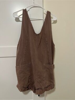 Free People Brown Cotton Romper with Front Pockets